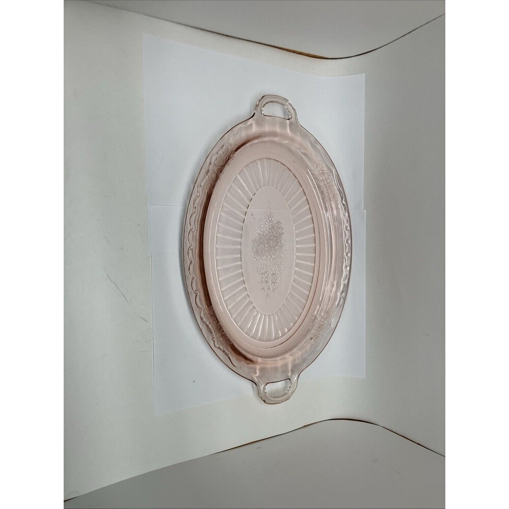 Vintage Anchor Hocking Mayfair Pink 13 3/4" x 9" Oval Glass Serving Platter